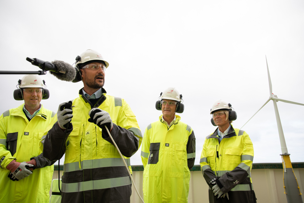 Haakon, Crown Prince of Norway at the podium on the opening of Hywind Tampen